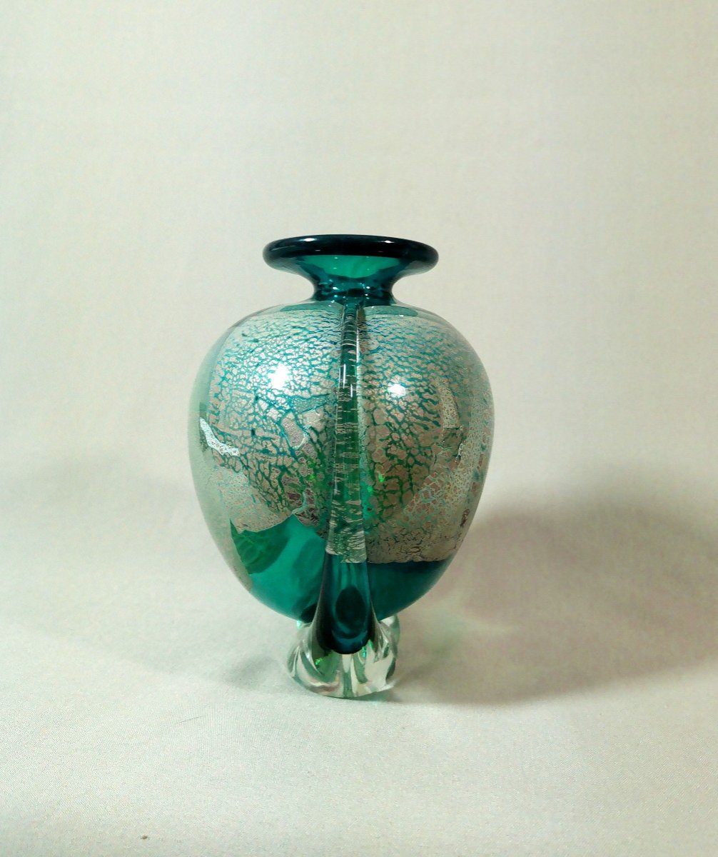 Michael Harris, Vase Vintage Mdina S&eacute;rie &laquo;sea And Sand&raquo;  Bleu Nuanc&eacute; Vert &amp; Feuilles M&eacute;tallique-photo-3