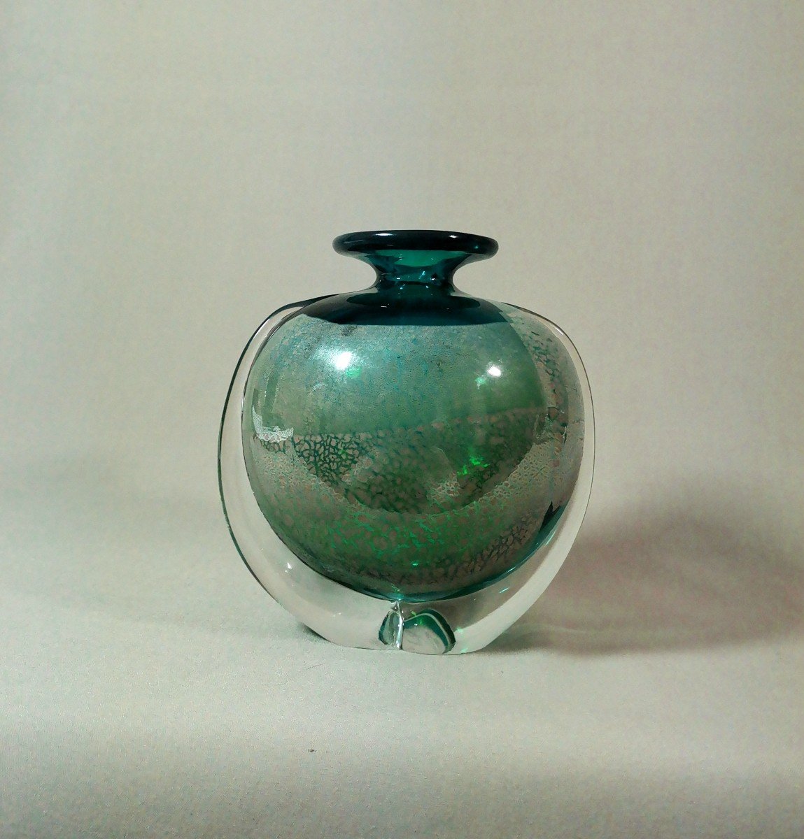 Michael Harris, Vase Vintage Mdina S&eacute;rie &laquo;sea And Sand&raquo;  Bleu Nuanc&eacute; Vert &amp; Feuilles M&eacute;tallique-photo-6