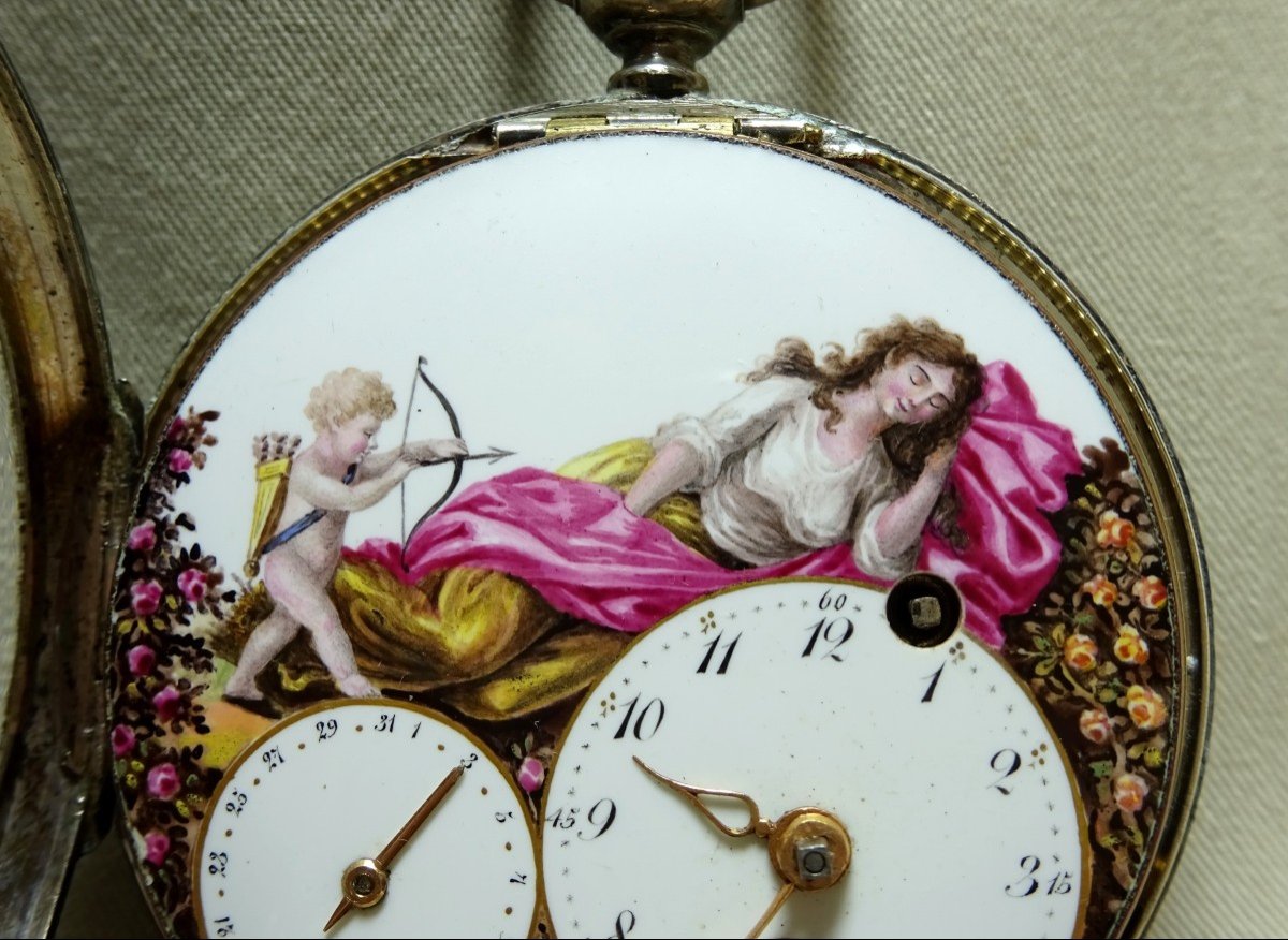 Robert & Courvoisier, Verge And Cock Watch, Enamel Painted Decoration S/copper, Psyche & Cupid-photo-3