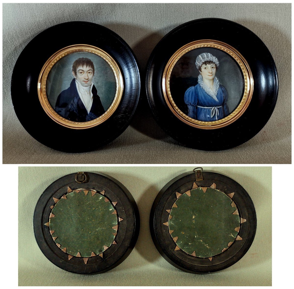 Miniatures en Paire, Epoque Empire, Napoléon 1er, Couple de Nobles Aristocrates, Peint S/Ivoire-photo-6