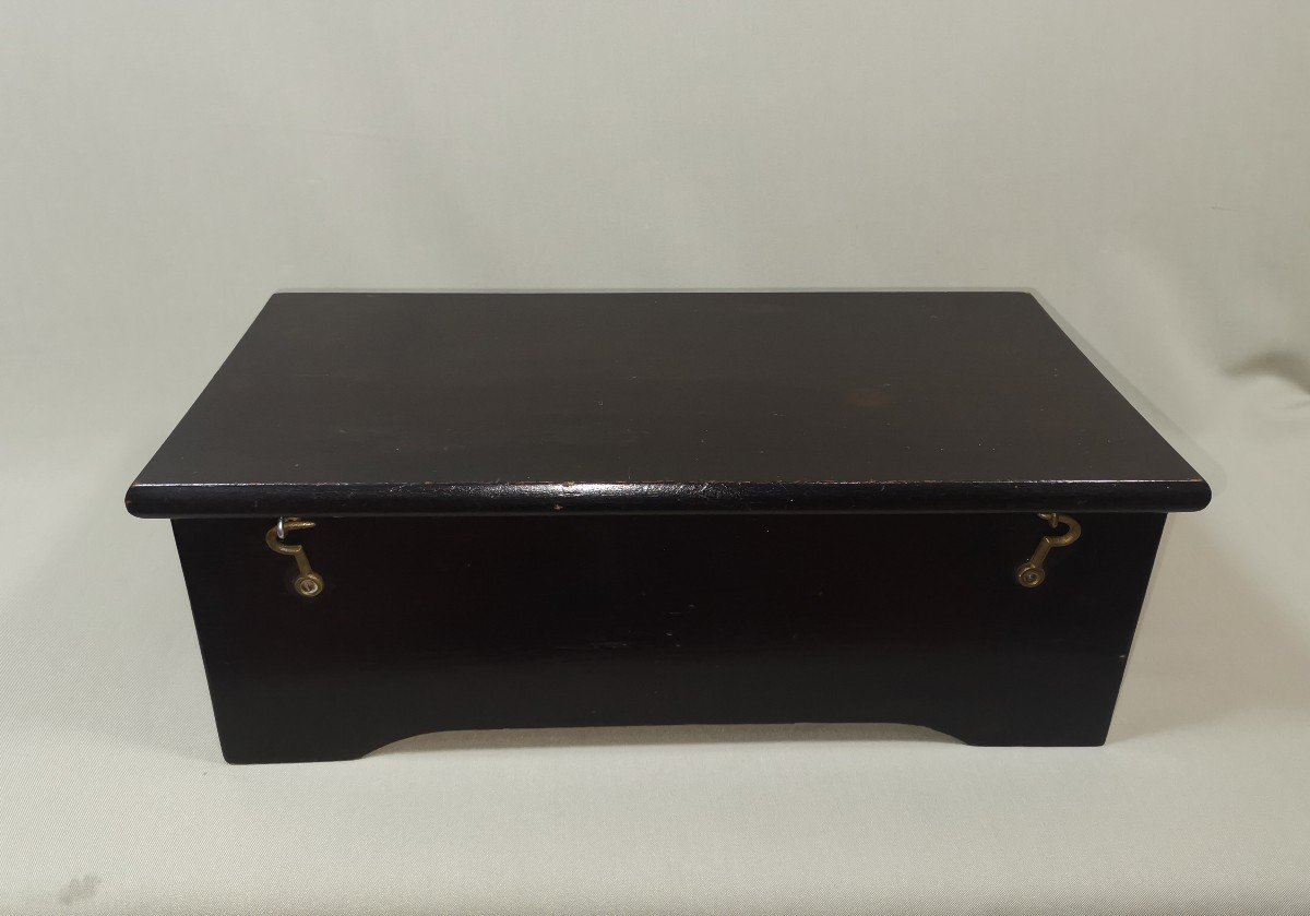 19th Century Music Box, Blackened Mahogany Case, Fir Base, Two Tunes To Identify-photo-2