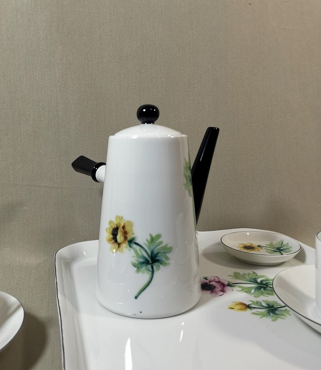 Service T&ecirc;te &agrave; T&ecirc;te &agrave; Caf&eacute; ou Chocolat Ancien, Porcelaine de Limoges, D&eacute;cor Peint  de Fleurs-photo-4