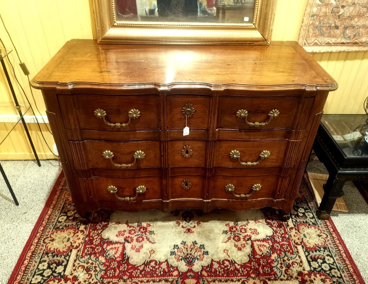 18th Century Provencal Chest Of Drawers In Fruitwood, Crossbow Front Opening With Five Drawers-photo-3