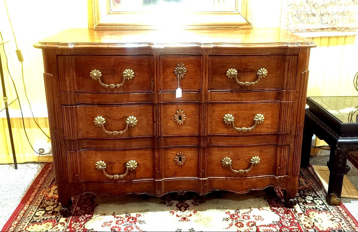 18th Century Provencal Chest Of Drawers In Fruitwood, Crossbow Front Opening With Five Drawers-photo-1