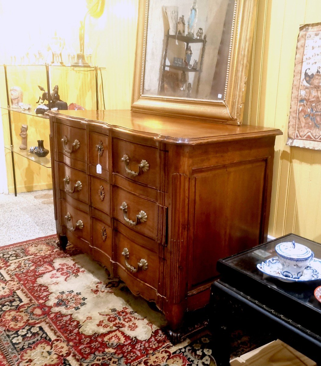 18th Century Provencal Chest Of Drawers In Fruitwood, Crossbow Front Opening With Five Drawers-photo-4