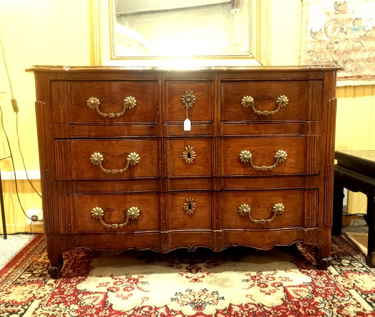 18th Century Provencal Chest Of Drawers In Fruitwood, Crossbow Front Opening With Five Drawers