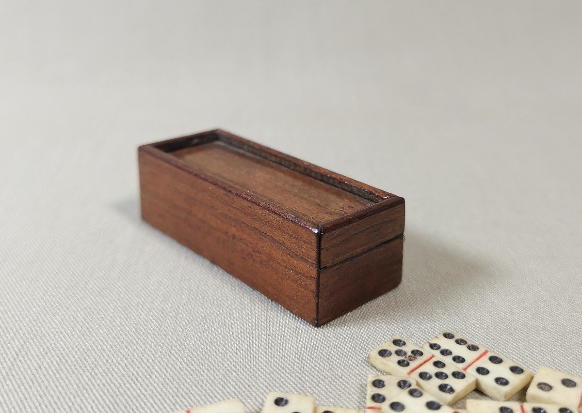 Antique Miniature Dominoes Game, 19th Century. Rosewood Box-photo-1