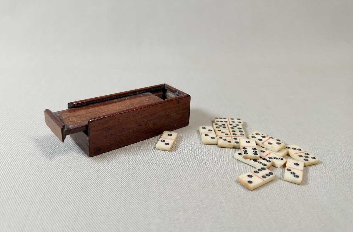 Jeu de Domino Miniature Ancien, XIXe Siècle. Boîte en Palissandre -photo-2