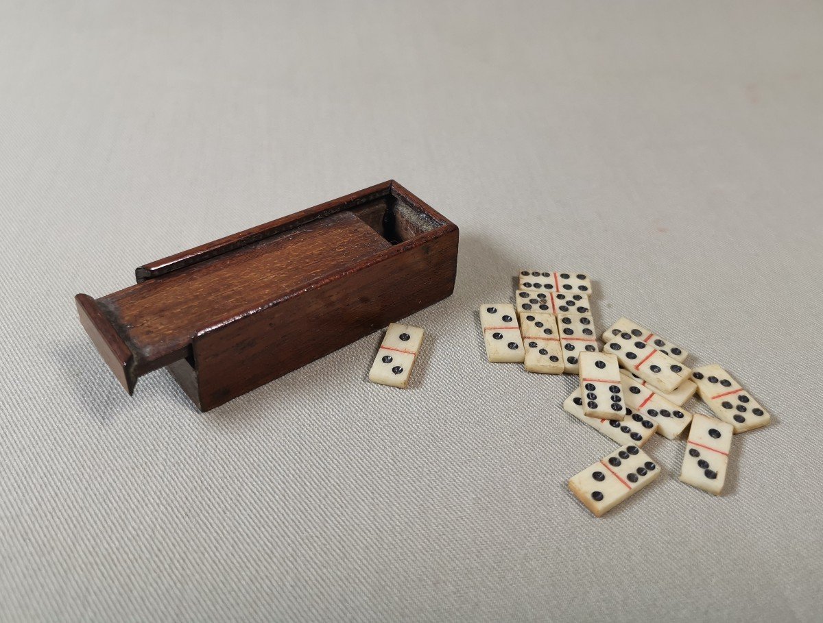 Antique Miniature Dominoes Game, 19th Century. Rosewood Box-photo-3