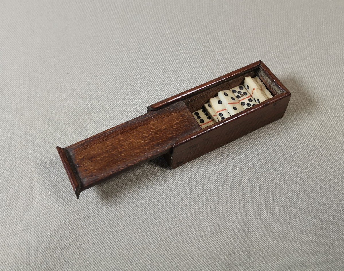 Antique Miniature Dominoes Game, 19th Century. Rosewood Box-photo-5