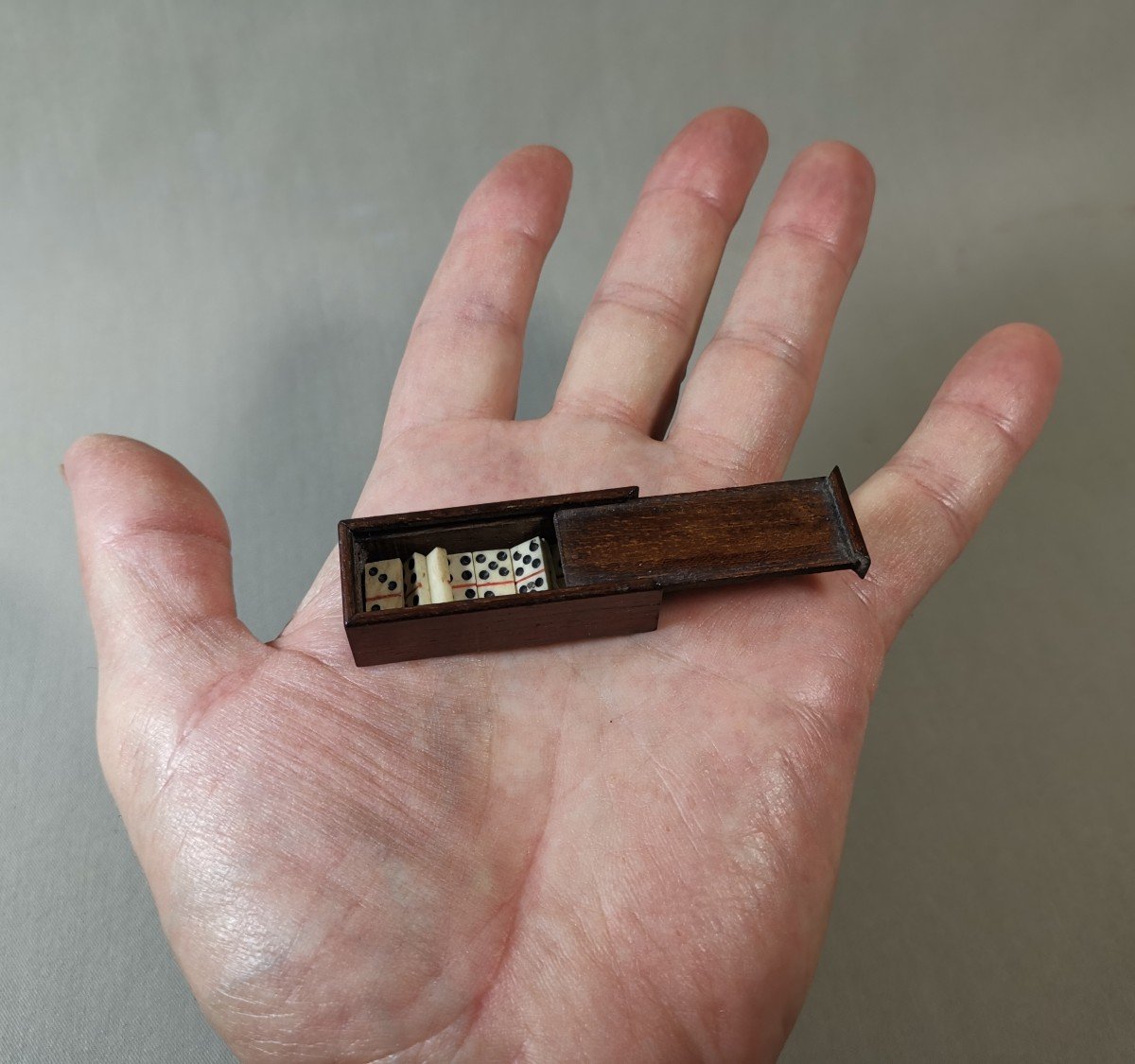 Antique Miniature Dominoes Game, 19th Century. Rosewood Box-photo-8