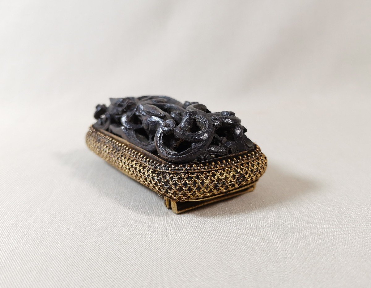 China Or Japan 19th Century, Belt Buckle In Silver Vermeil And Carved Wood With Openwork Dragons-photo-6