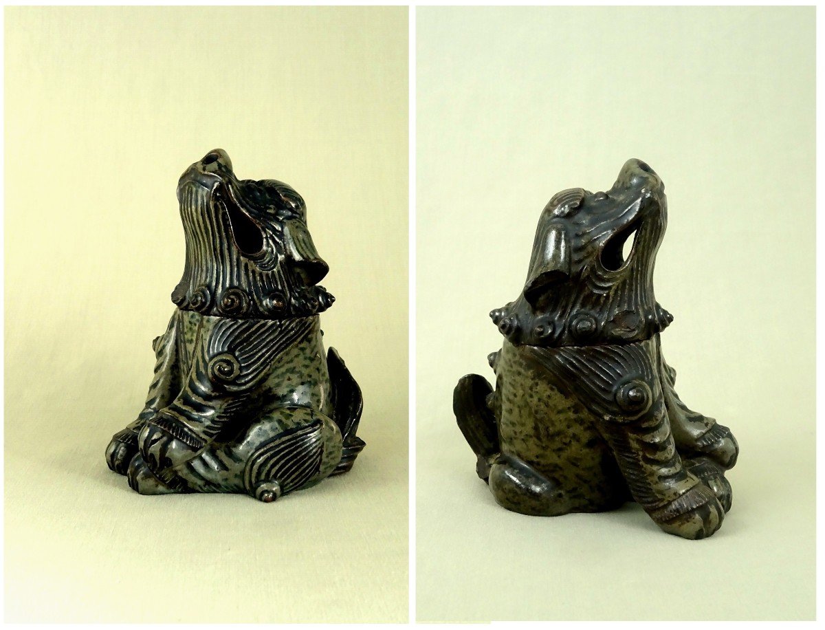 Japon XVIIIe, Brule Parfum Figurant un Shishi ou Komainu, Chiens-Lions Gardiens des Temples-photo-2