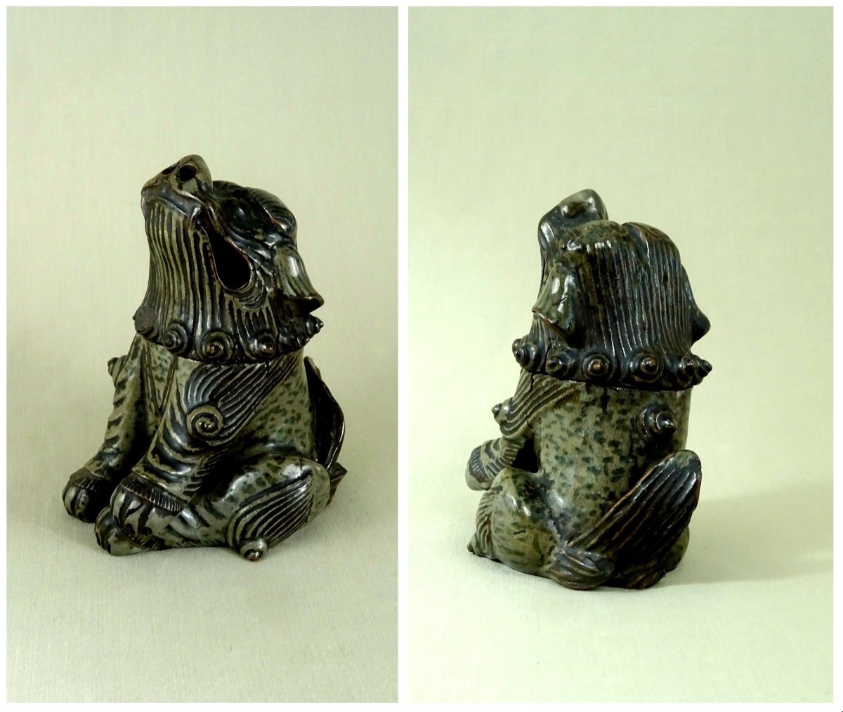 Japon XVIIIe, Brule Parfum Figurant un Shishi ou Komainu, Chiens-Lions Gardiens des Temples-photo-3