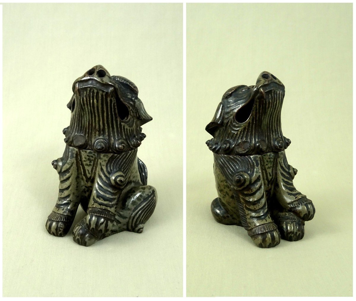 Japon XVIIIe, Brule Parfum Figurant un Shishi ou Komainu, Chiens-Lions Gardiens des Temples-photo-3