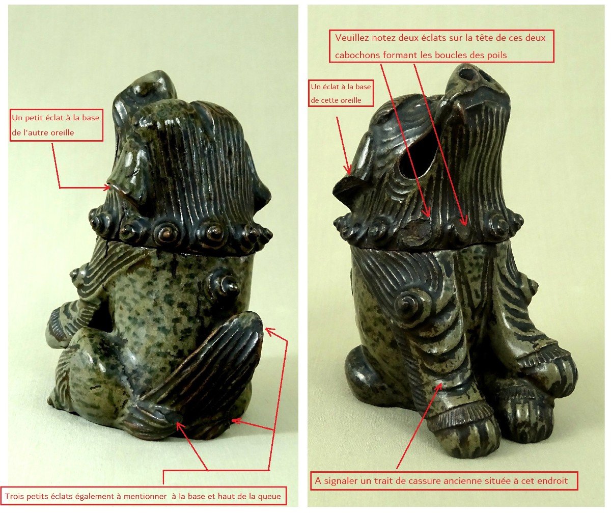 Japon XVIIIe, Brule Parfum Figurant un Shishi ou Komainu, Chiens-Lions Gardiens des Temples-photo-8