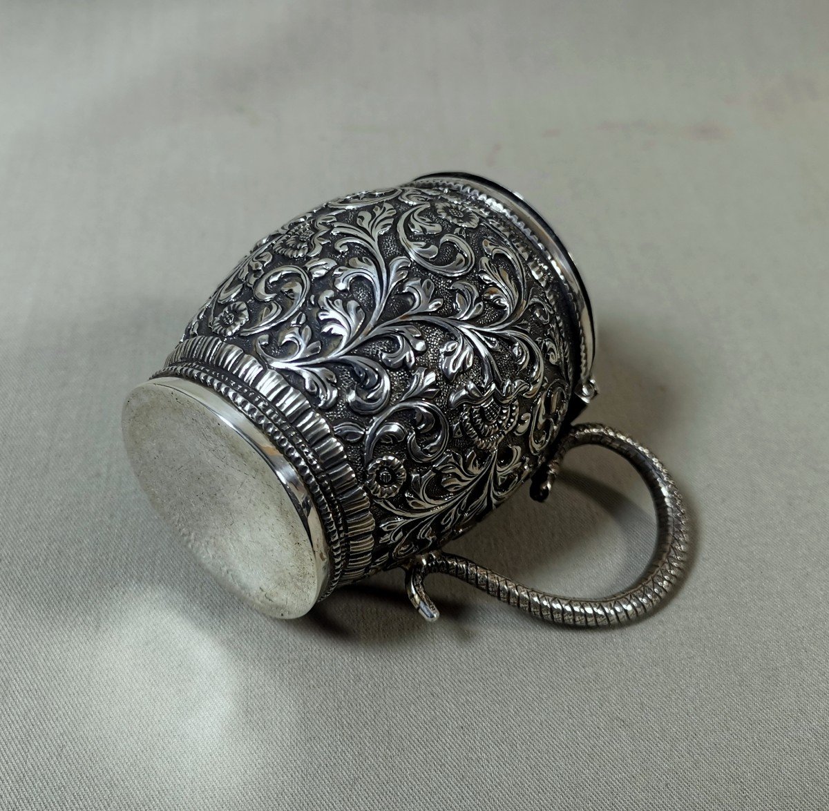 Pot à Moutarde, Moutardier, Argent Indien Kutch, Très Bel Objet Fait Main, Repoussé et Ciselé-photo-7