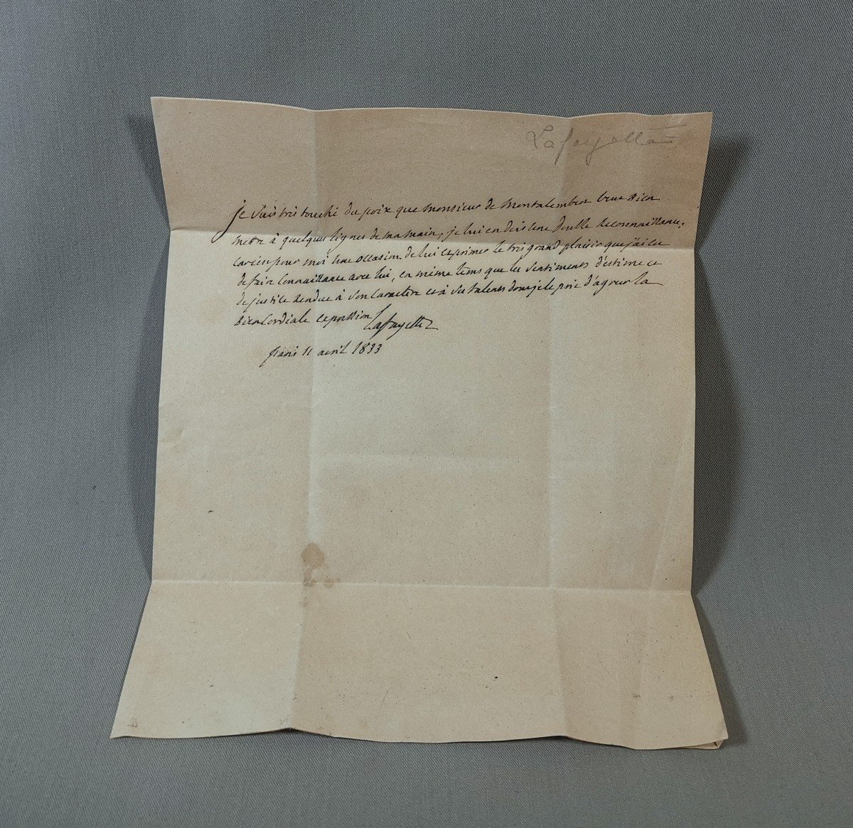 Lettre Autographe De Lafayette Gilbert Du Motier &agrave; Monsieur De Montalembert, Paris11 Avril 1833-photo-1