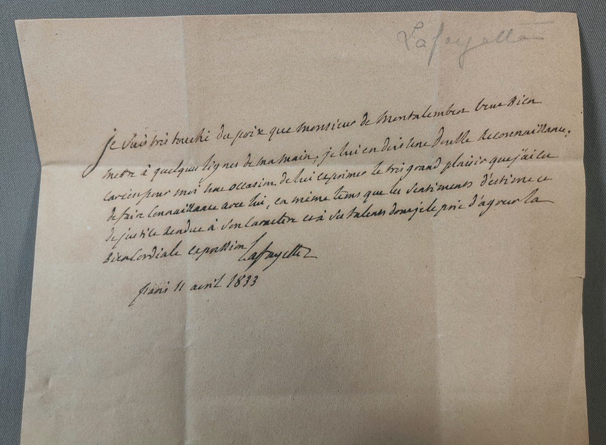 Lettre Autographe De Lafayette Gilbert Du Motier &agrave; Monsieur De Montalembert, Paris11 Avril 1833-photo-2