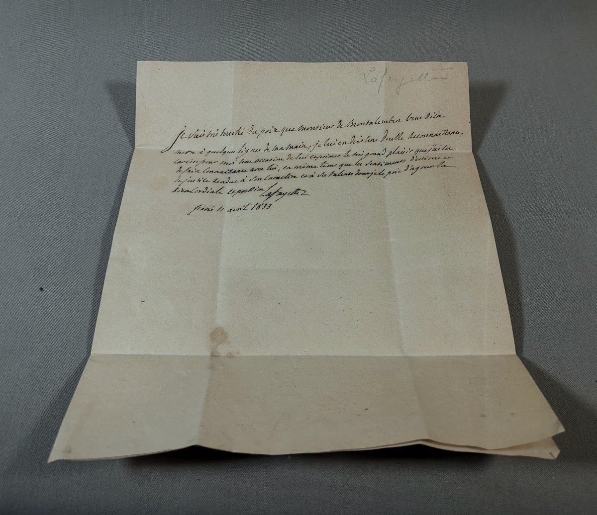 Lettre Autographe De Lafayette Gilbert Du Motier &agrave; Monsieur De Montalembert, Paris11 Avril 1833