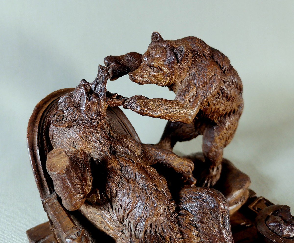 Sculpture Of A Dentist Bear, Exceptional Black Forest Work, Certainly, In Walnut, 19th Century-photo-6