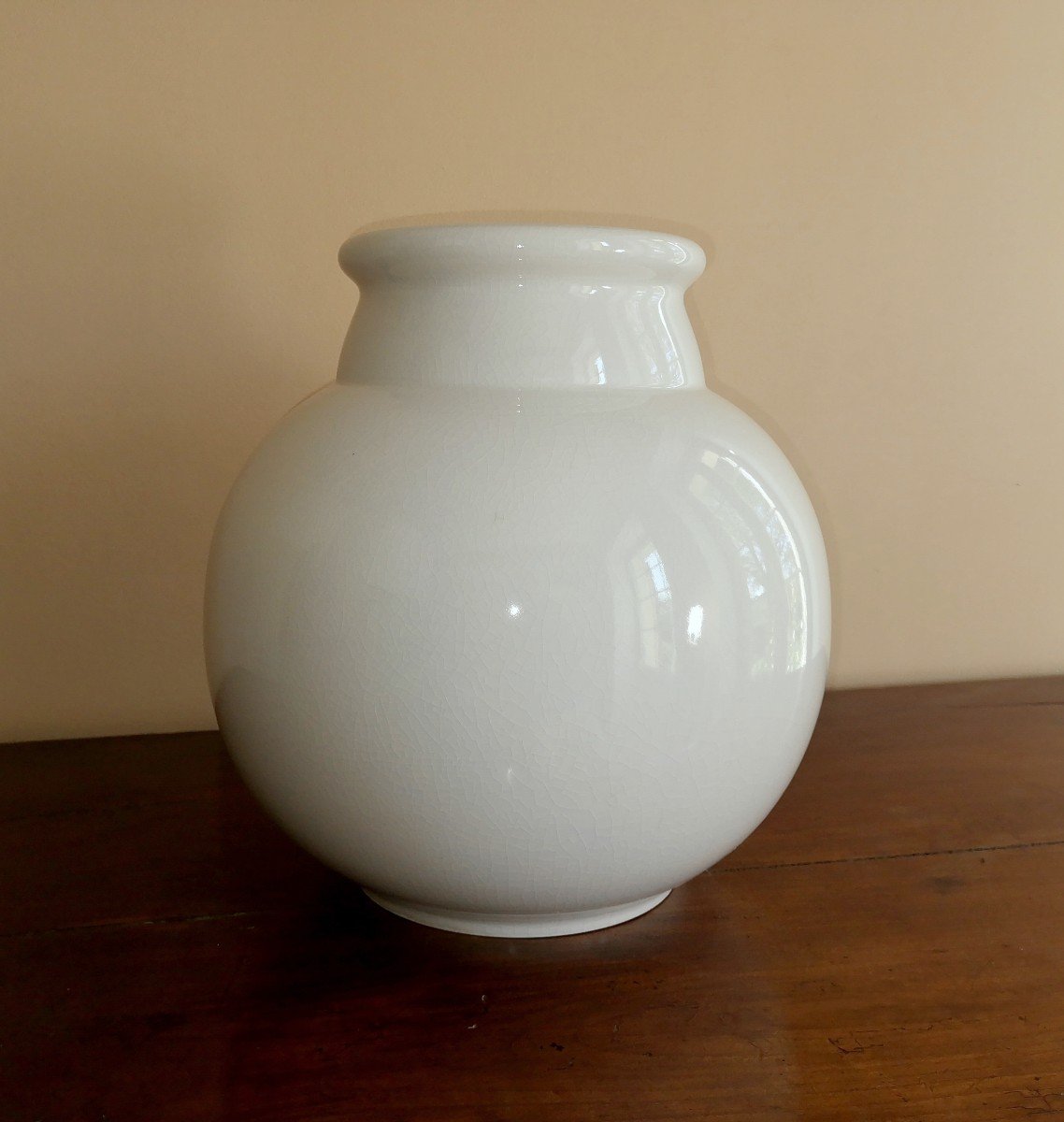 Manufacture De Sèvres, Félix Aubert N°18, Art Deco Vase 1920 With Cracked Ivory White Glaze -photo-2