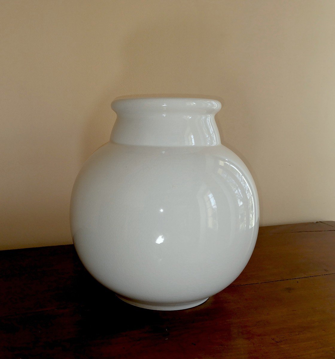 Manufacture De Sèvres, Félix Aubert N°18, Art Deco Vase 1920 With Cracked Ivory White Glaze -photo-3