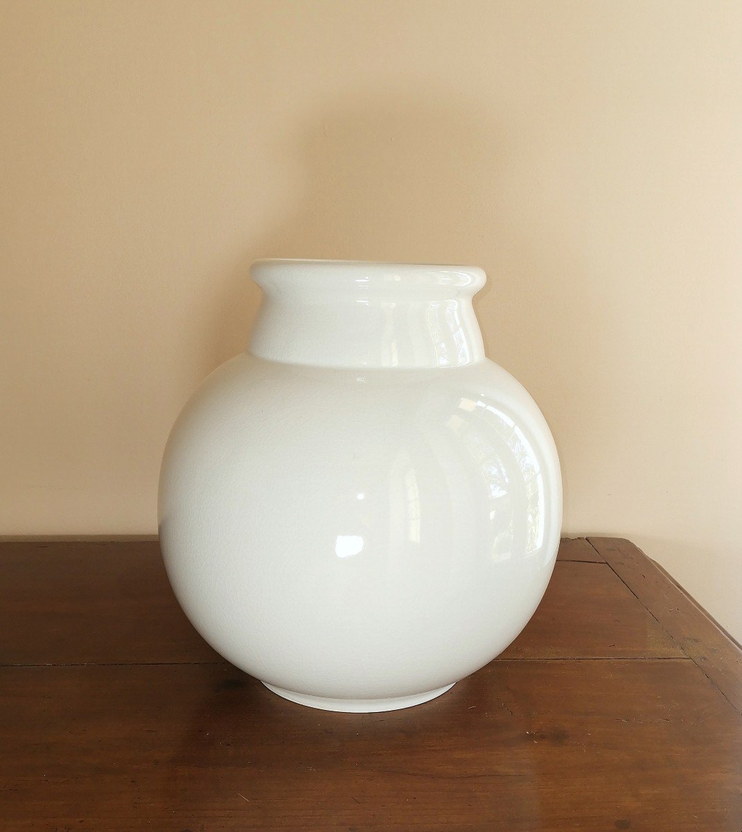 Manufacture De Sèvres, Félix Aubert N°18, Art Deco Vase 1920 With Cracked Ivory White Glaze -photo-4