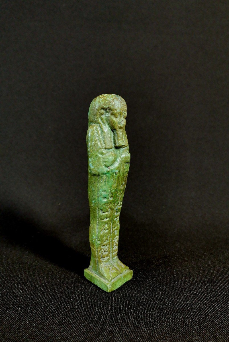 Green Enameled Frit Oushebti, Egypt, Second Half Of The XXVI Dynasty, Decrypted-photo-2