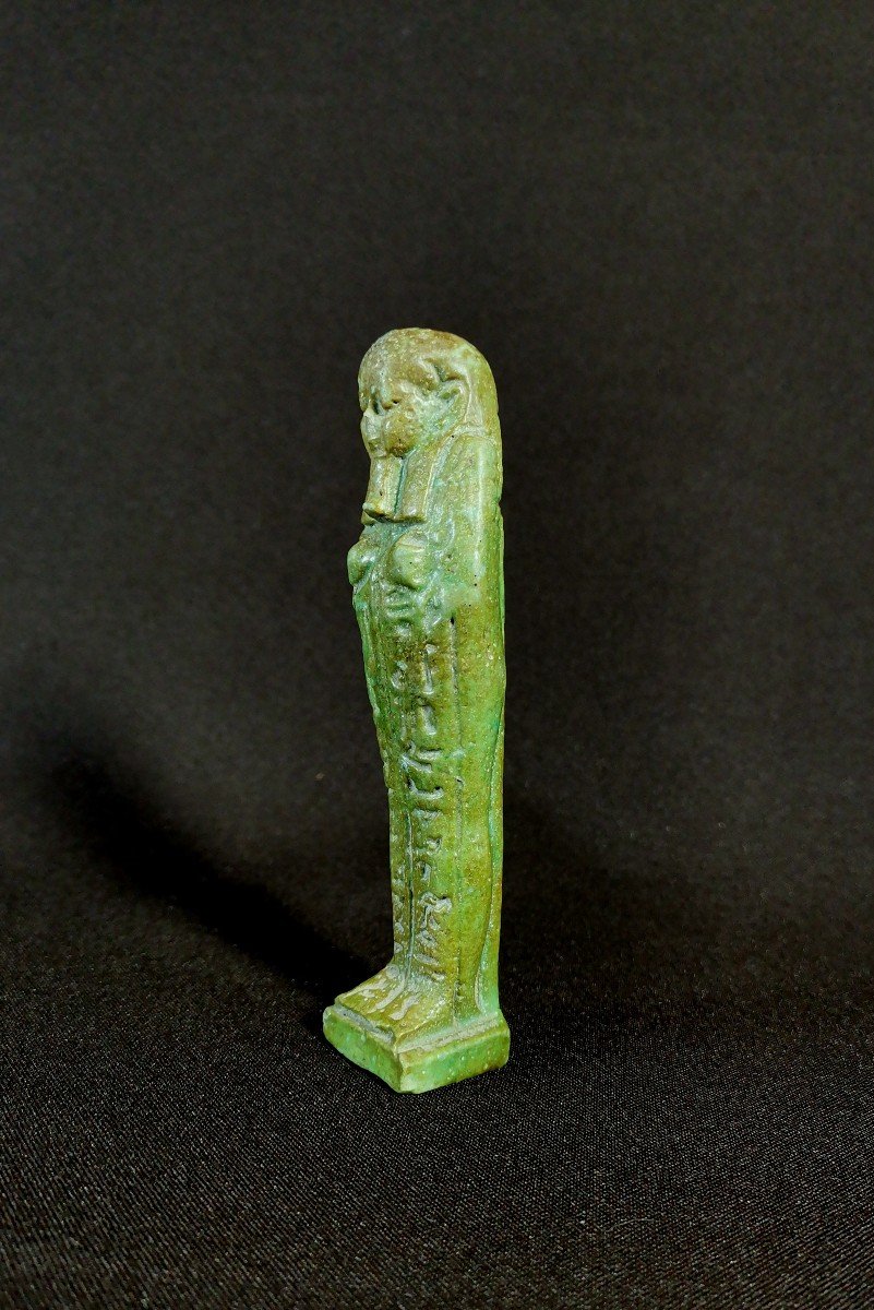 Green Enameled Frit Oushebti, Egypt, Second Half Of The XXVI Dynasty, Decrypted-photo-3