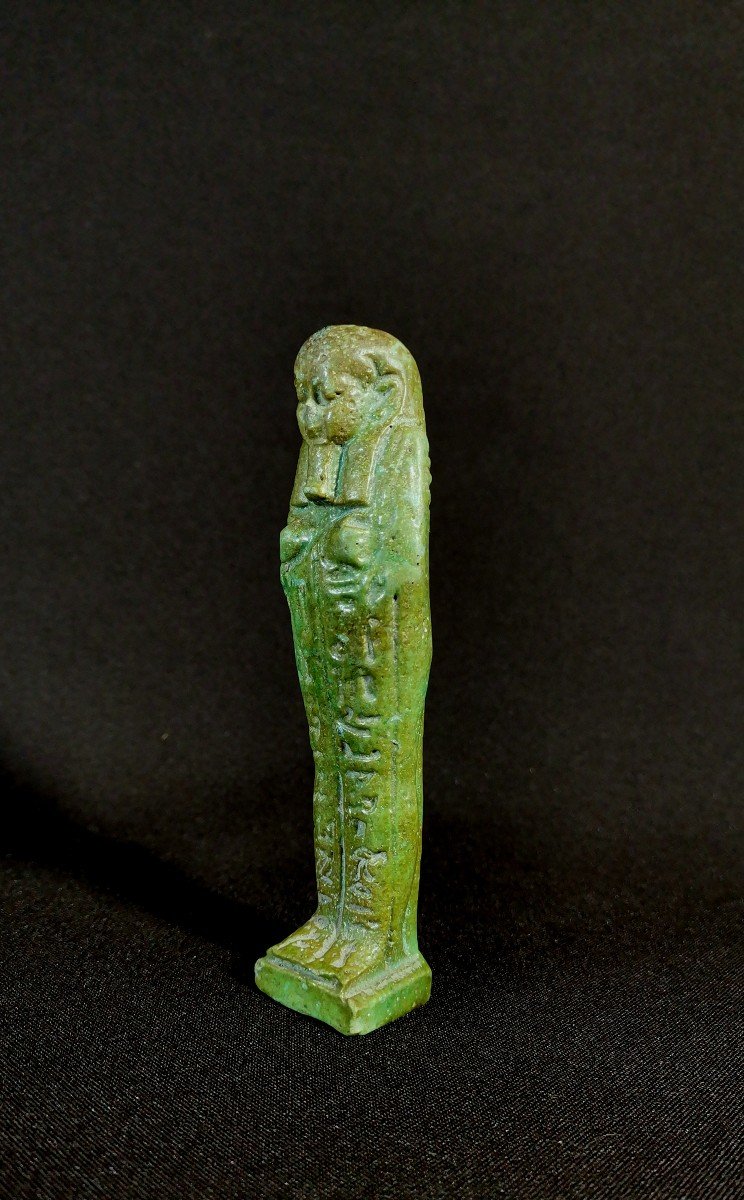 Green Enameled Frit Oushebti, Egypt, Second Half Of The XXVI Dynasty, Decrypted-photo-4