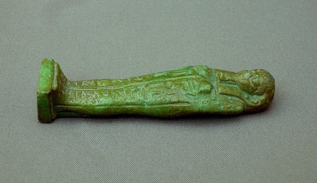 Green Enameled Frit Oushebti, Egypt, Second Half Of The XXVI Dynasty, Decrypted-photo-1