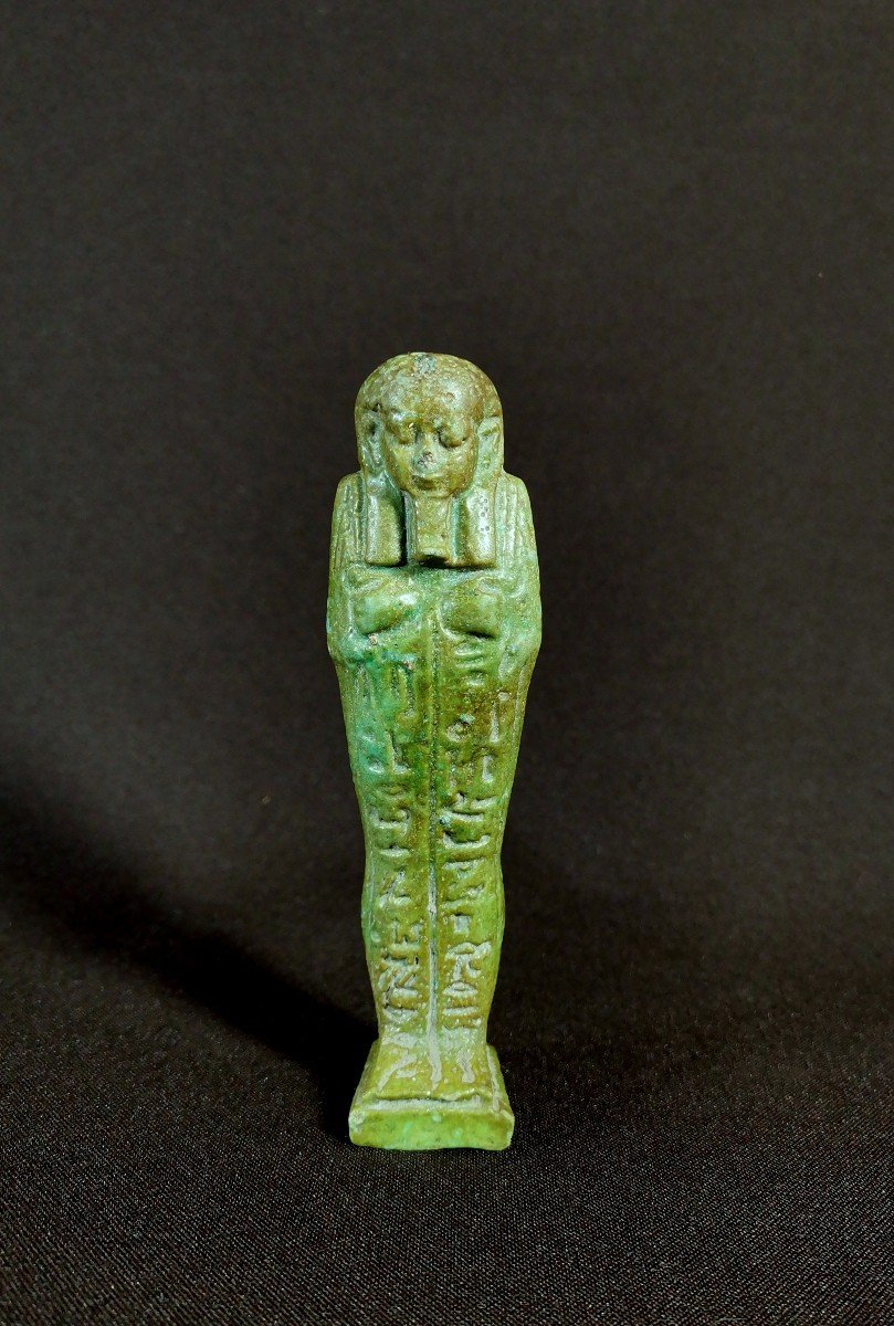 Green Enameled Frit Oushebti, Egypt, Second Half Of The XXVI Dynasty, Decrypted-photo-2