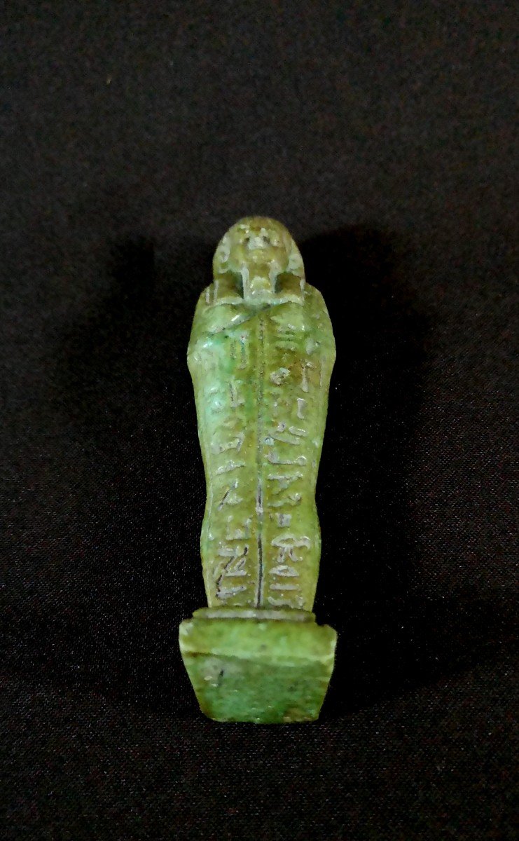 Green Enameled Frit Oushebti, Egypt, Second Half Of The XXVI Dynasty, Decrypted-photo-8