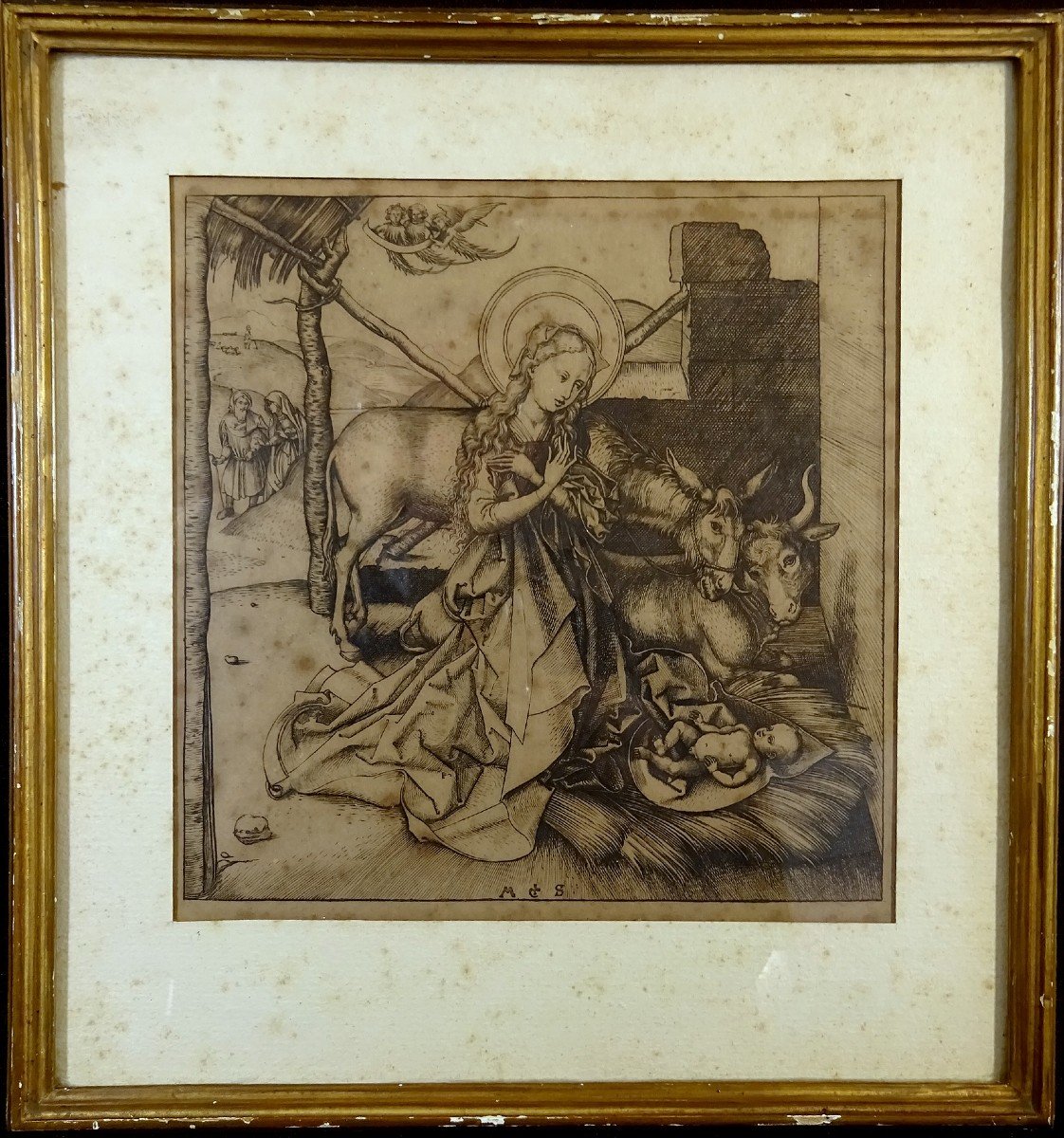 La Nativité, Estampe Burin de Martin Schongauer, Naissance de Jésus, Crèche, Armand-Durand -photo-2