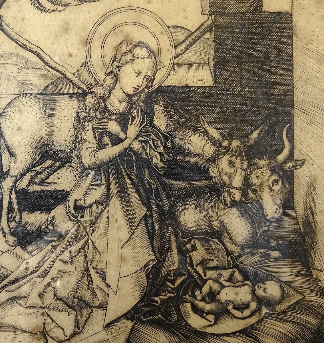 La Nativité, Estampe Burin de Martin Schongauer, Naissance de Jésus, Crèche, Armand-Durand -photo-3