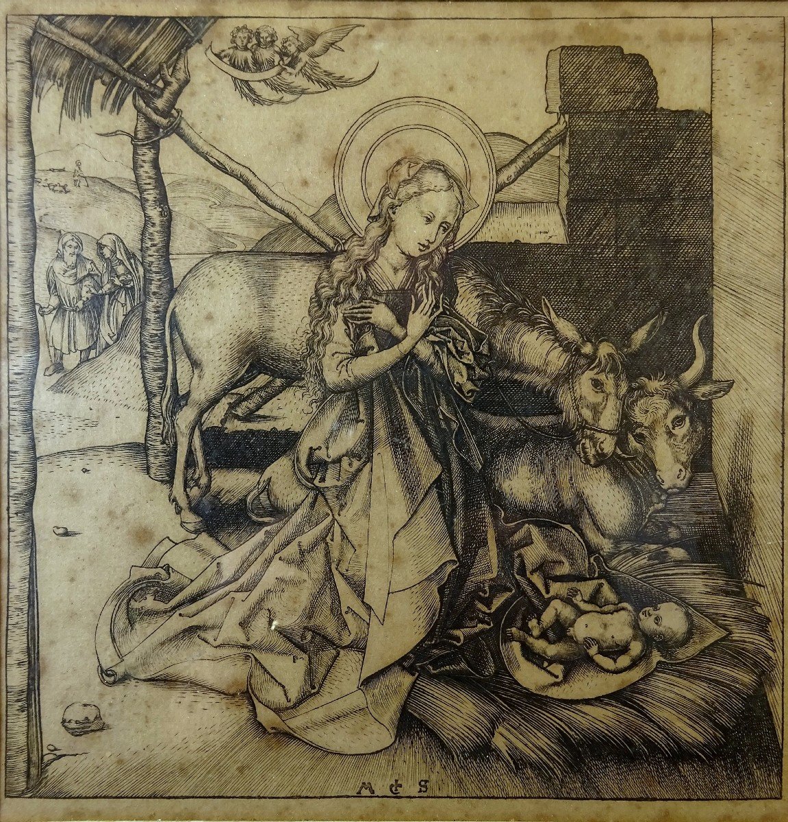 La Nativité, Estampe Burin de Martin Schongauer, Naissance de Jésus, Crèche, Armand-Durand -photo-1