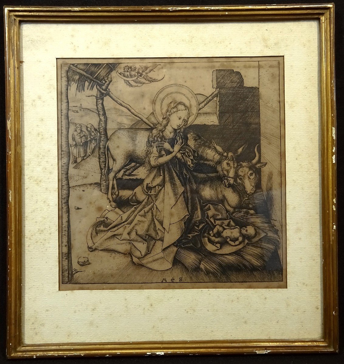 La Nativité, Estampe Burin de Martin Schongauer, Naissance de Jésus, Crèche, Armand-Durand -photo-3