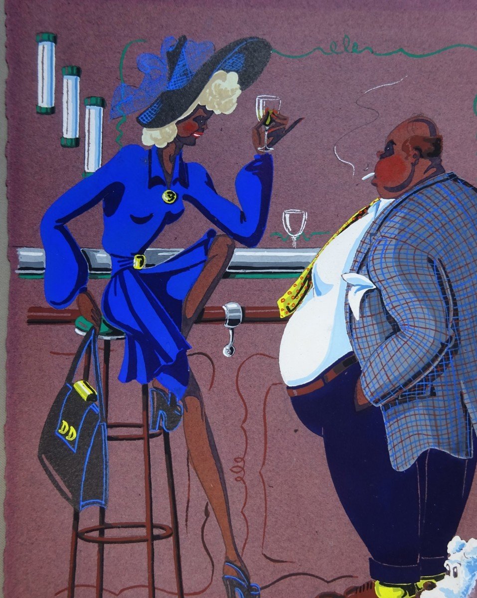 Claude Coullet, Gouache Caricature, Luxury Bars, To The Generous Friend, At Lignières, 1944-photo-2