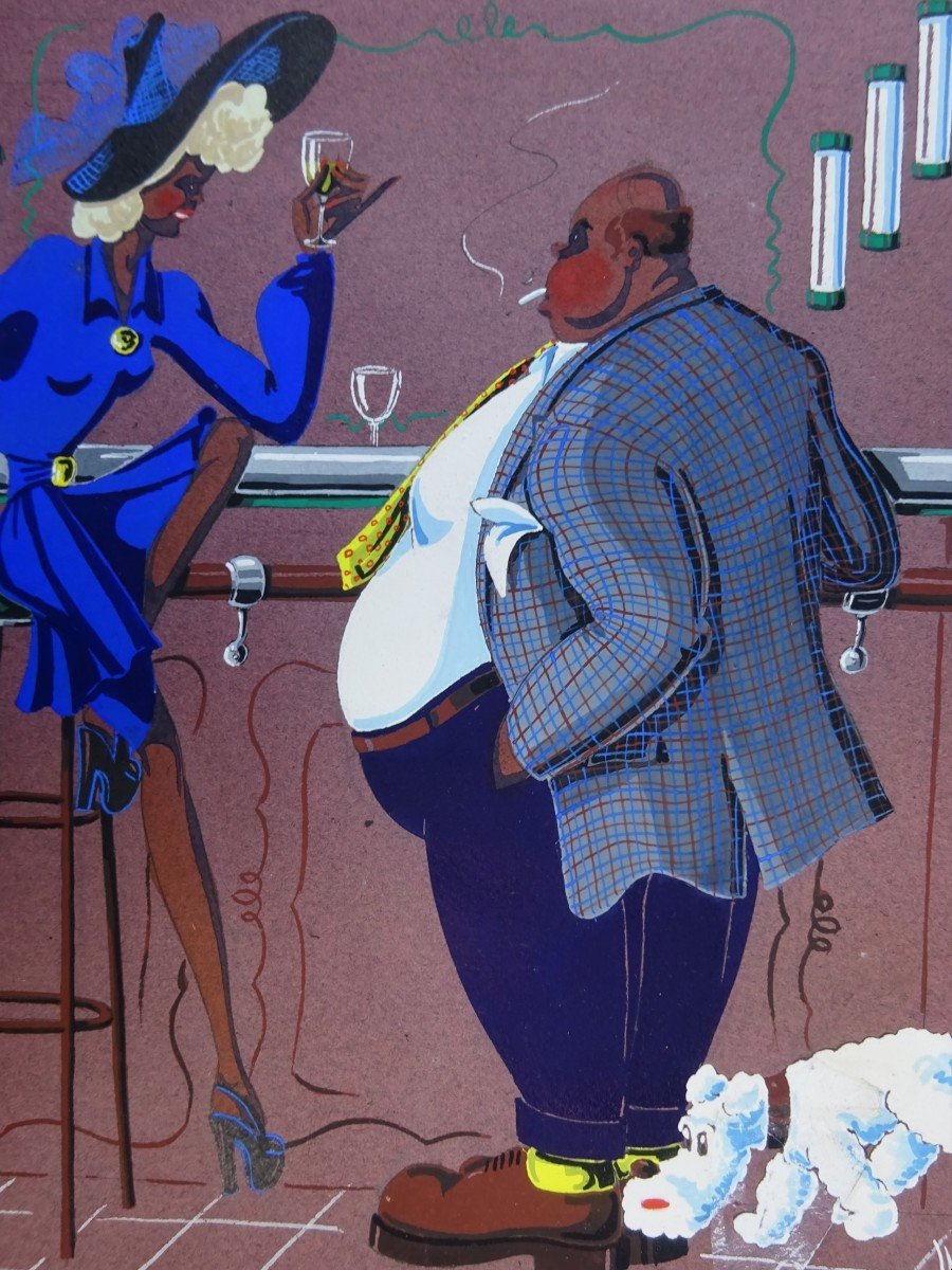 Claude Coullet, Gouache Caricature, Luxury Bars, To The Generous Friend, At Lignières, 1944-photo-3