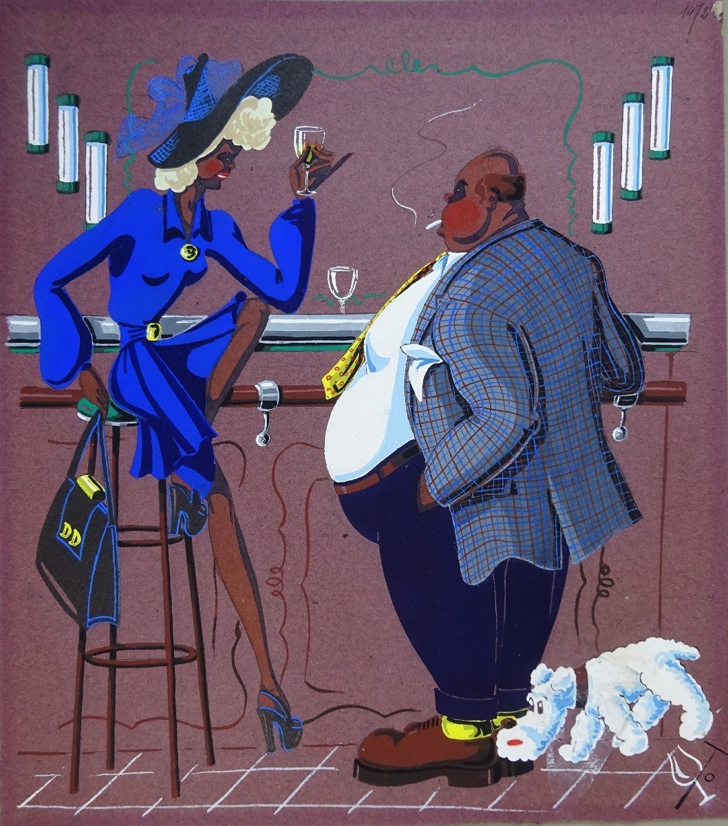 Claude Coullet, Gouache Caricature, Luxury Bars, To The Generous Friend, At Lignières, 1944-photo-4