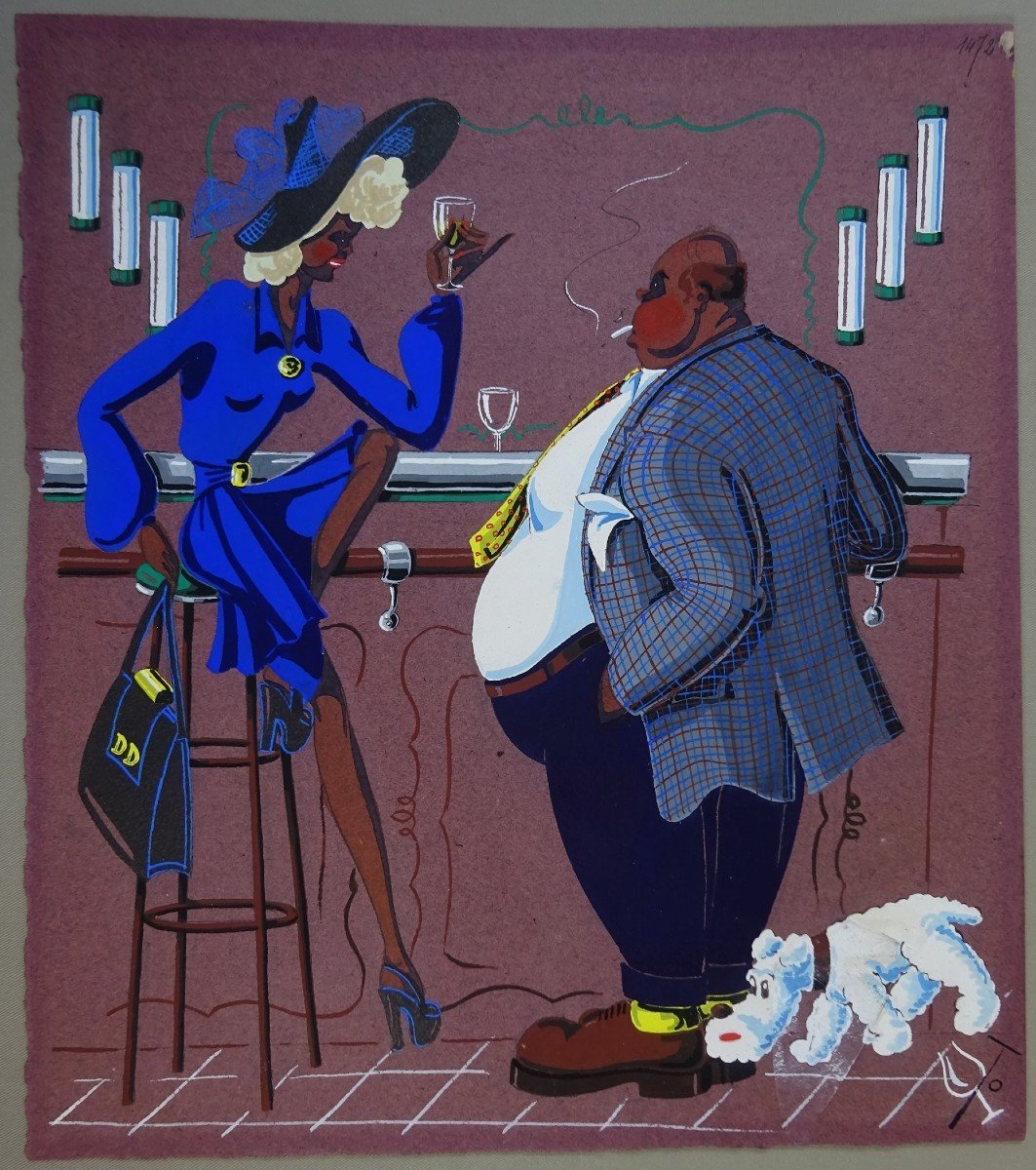 Claude Coullet, Gouache Caricature, Luxury Bars, To The Generous Friend, At Lignières, 1944