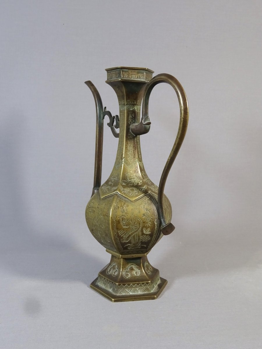 Bronze Ewer In Bronze Richly Decorated, For The Islamic Or Persian Market, Eighteenth Century-photo-2