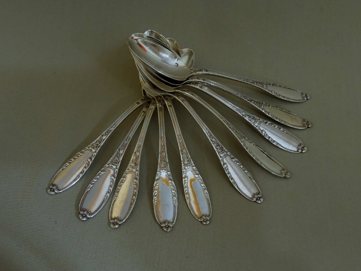 Goldsmith Henri Soufflot, Ten Small Coffee Spoons In Minerva Silver, Louis XVI Style Model -photo-2