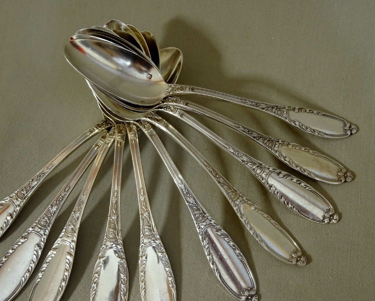 Goldsmith Henri Soufflot, Ten Small Coffee Spoons In Minerva Silver, Louis XVI Style Model -photo-4