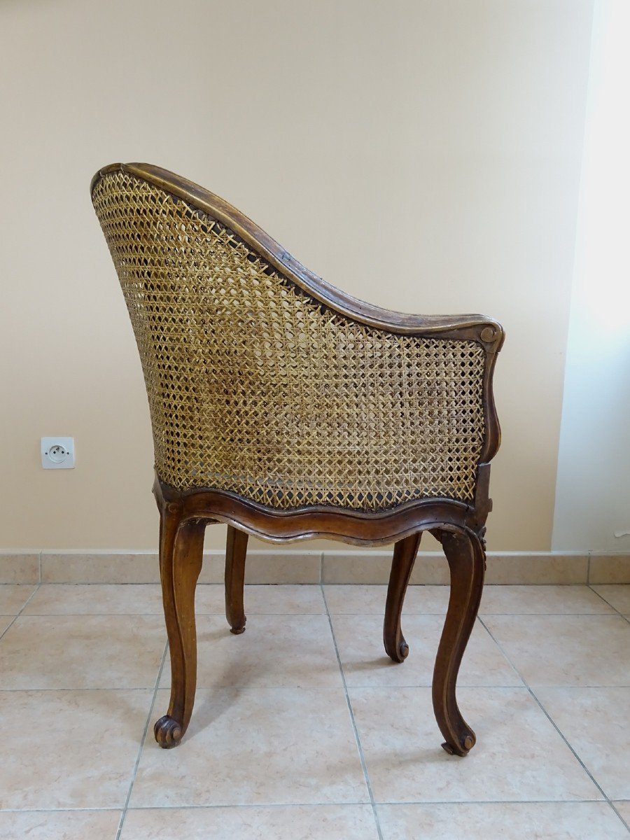 Fauteuil De Bureau Ou Dit De Cabinet d&#039;Epoque Louis XV &agrave; Fonds De Canne, Le Couvercle De Tissu-photo-1