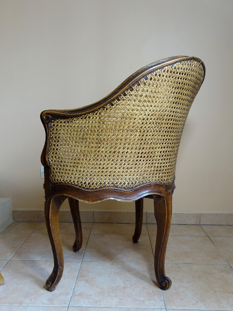 Fauteuil De Bureau Ou Dit De Cabinet d&#039;Epoque Louis XV &agrave; Fonds De Canne, Le Couvercle De Tissu-photo-2