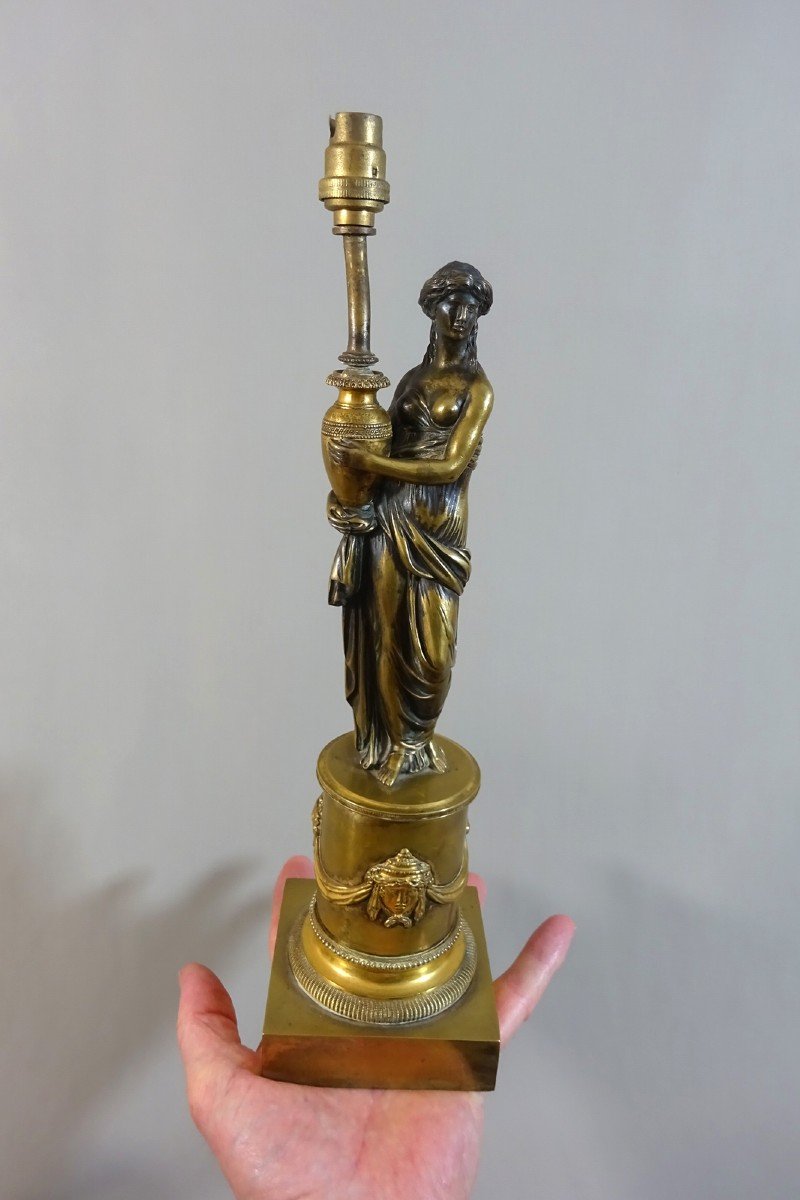 Pair Of Statuettes In The Antique Style On Column Pedestal, Restoration Period, Mounted Later As A Lamp-photo-7