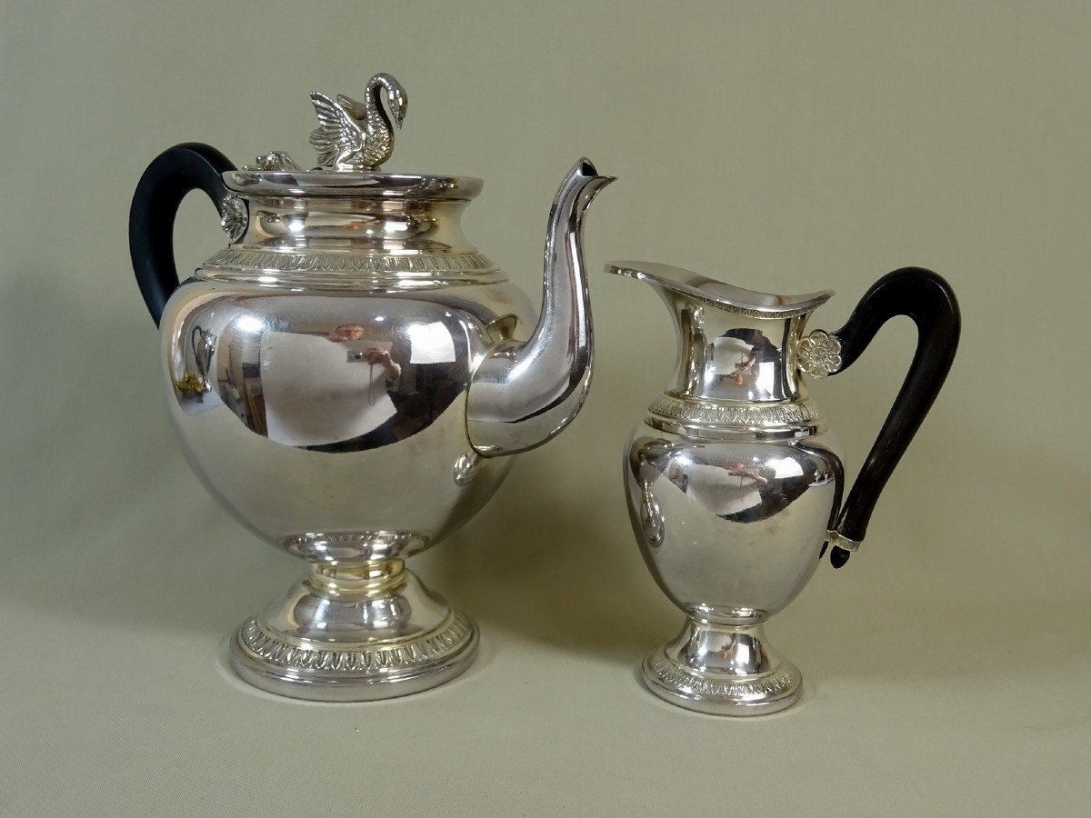 Empire Style Tea & Coffee Service Decorated With Palmettes And Sockets Figuring Swans In The Round-photo-4