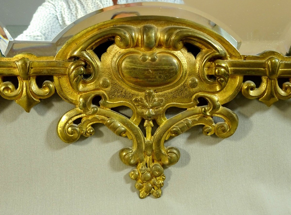 19th Century Gilded Bronze Mirror, Beautiful Baroque Style Fronton With Winged Sphinxes And Mascarons-photo-1
